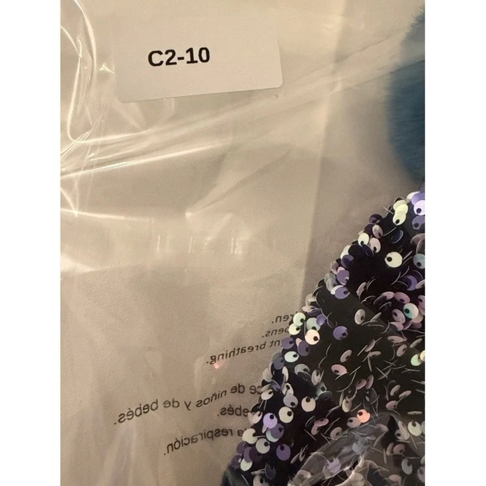 C&K Sequin Pom Hat Beanie Blue Faux Fur Pom Hand‎ Finished